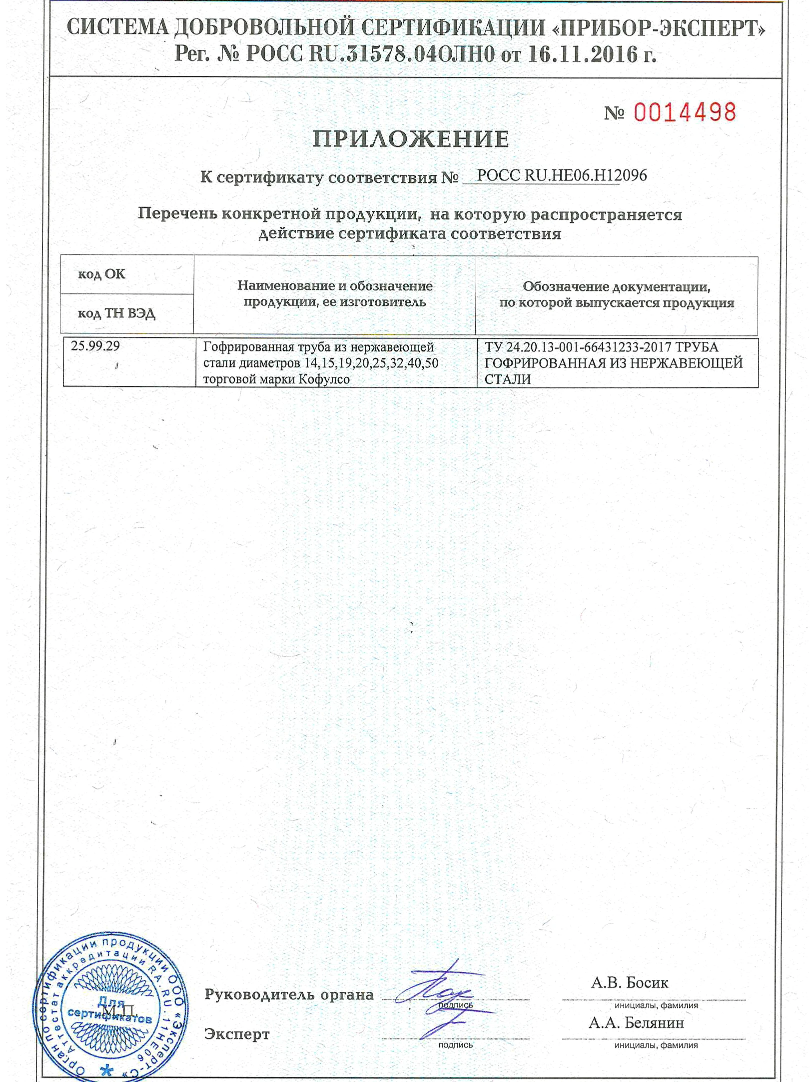 Сертификат на гофрированные трубы Kofulso